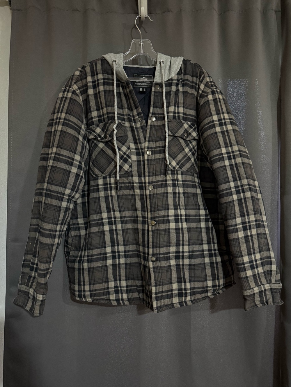 Men's Gray Plaid Hooded Shacket - Brand Outdoor Jacket